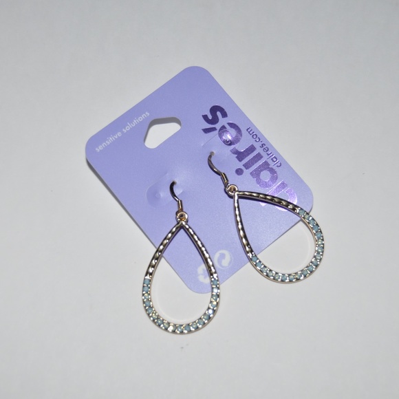 NEW Gold Teardrop Crystal Drop Earrings - Blue NWT - Picture 3 of 6